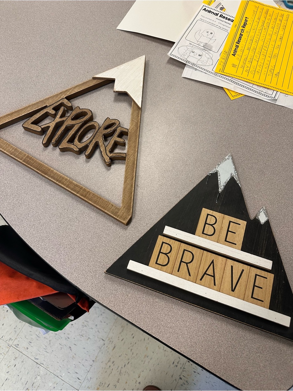 Mountain Wood Wall Signs - Black & Natural "Be Brave" and "Explore"